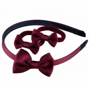 Alice Band and Hair Ponios with Ribbon Bow ~ Burgundy
